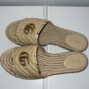 Gucci Double G Canvas Espadrille Sandal- Size 40